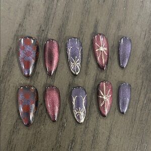 Elegant Purple and Red Press-On Nails